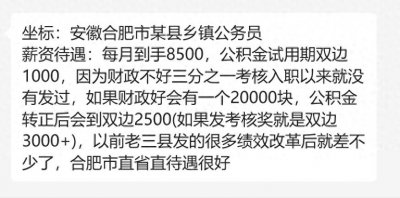 ​安徽省合肥市公务员薪资待遇