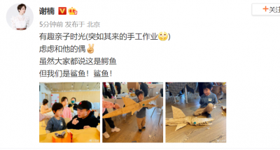 ​硬核！谢楠晒小儿子霸气手工作业 被调侃“不愧是吴京儿子”