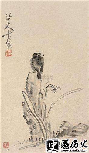 朱耷《水仙鸟石图》