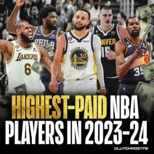 ​NBA2023-24赛季球员薪资排行榜前十二名，第一名超5000万美元。