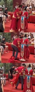 ​山东潍坊一新郎婚礼现场踩掉喜褂逗笑全场，网友：还好没穿秋裤