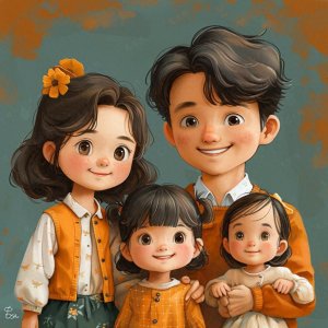 ​亲子头像 | 一家四口，暖色系亲子头像来袭