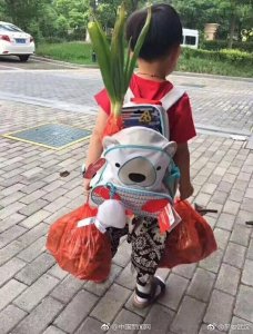 ​社会我葱哥！开学第一天，这个背大葱的小男孩走红[笑cry]