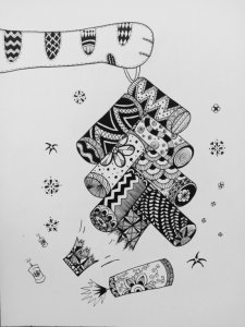 ​一串鞭炮的画法 《鞭炮》线描画绘画过程